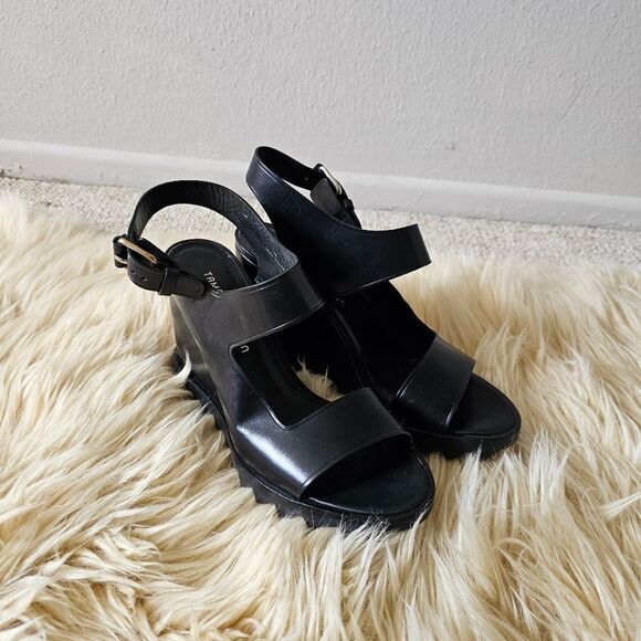 Tamara Mellon Black Leather Slingback Sandal Heels Size 40 - Picture 2 of 10